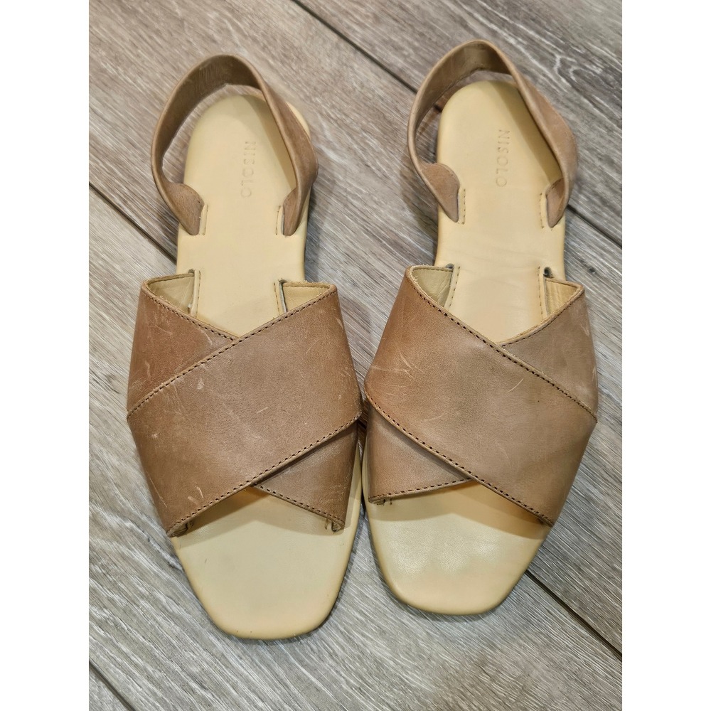 Nisolo Huarache Leather Slingback Sandals Tan Crossover Flat Shoes Womens 9